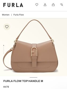 Furla Flow Top Handle M in Taupe Leather with Gold Hardware